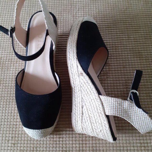 Espadrilles sandals height heel, black, Euro 38, US 7 - Picture 2 of 7